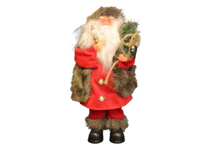 Christmas Animated Santa Claus Ornament, Red and Brown Plush, 38 x 11.5 cm, Battery Operated, Festive Holiday Decor with Faux Fur Trim