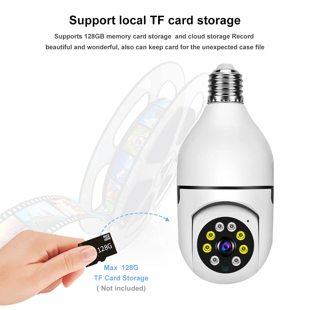 360-Degree Panoramic Security Bulb Camera, 1080P Full-HD PTZ with E27 Base, Night Vision, Motion Detection, Two-Way Audio, WiFi Surveillance Camera for Home Security