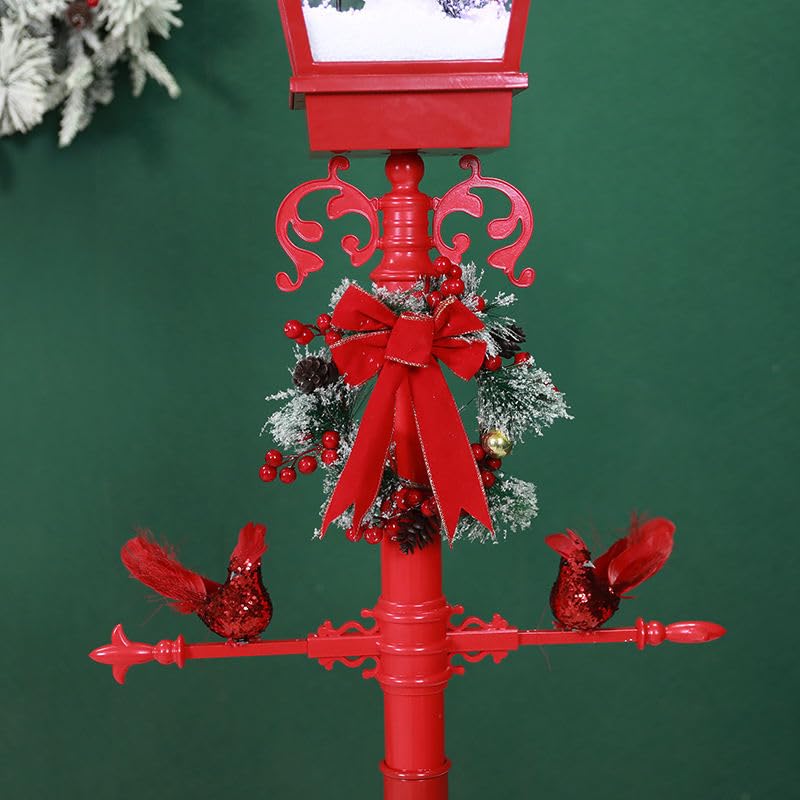 Christmas Musical Lamp Post, LED Illuminated Snowman Street Light with 25 Melodies, Indoor Outdoor Decorative Red Lantern, 180cm Height, Rainproof Design