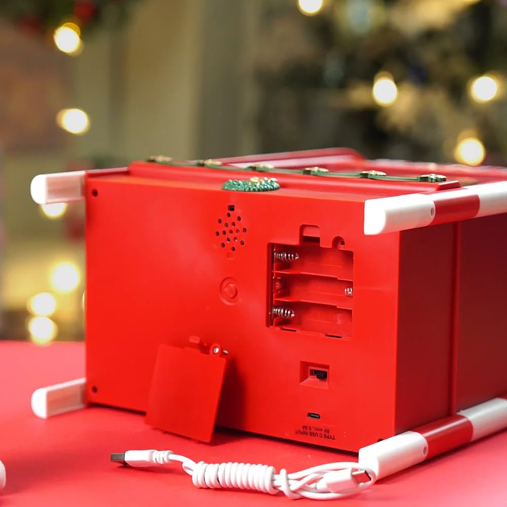 Christmas Musical Santa Mailbox Lamp with Snowfall Effect, Red Decorative Light Box, Battery & USB Operated, Two Modes with Sound, Holiday Decor for Home, 40.5 x 25.5 x 15 cm