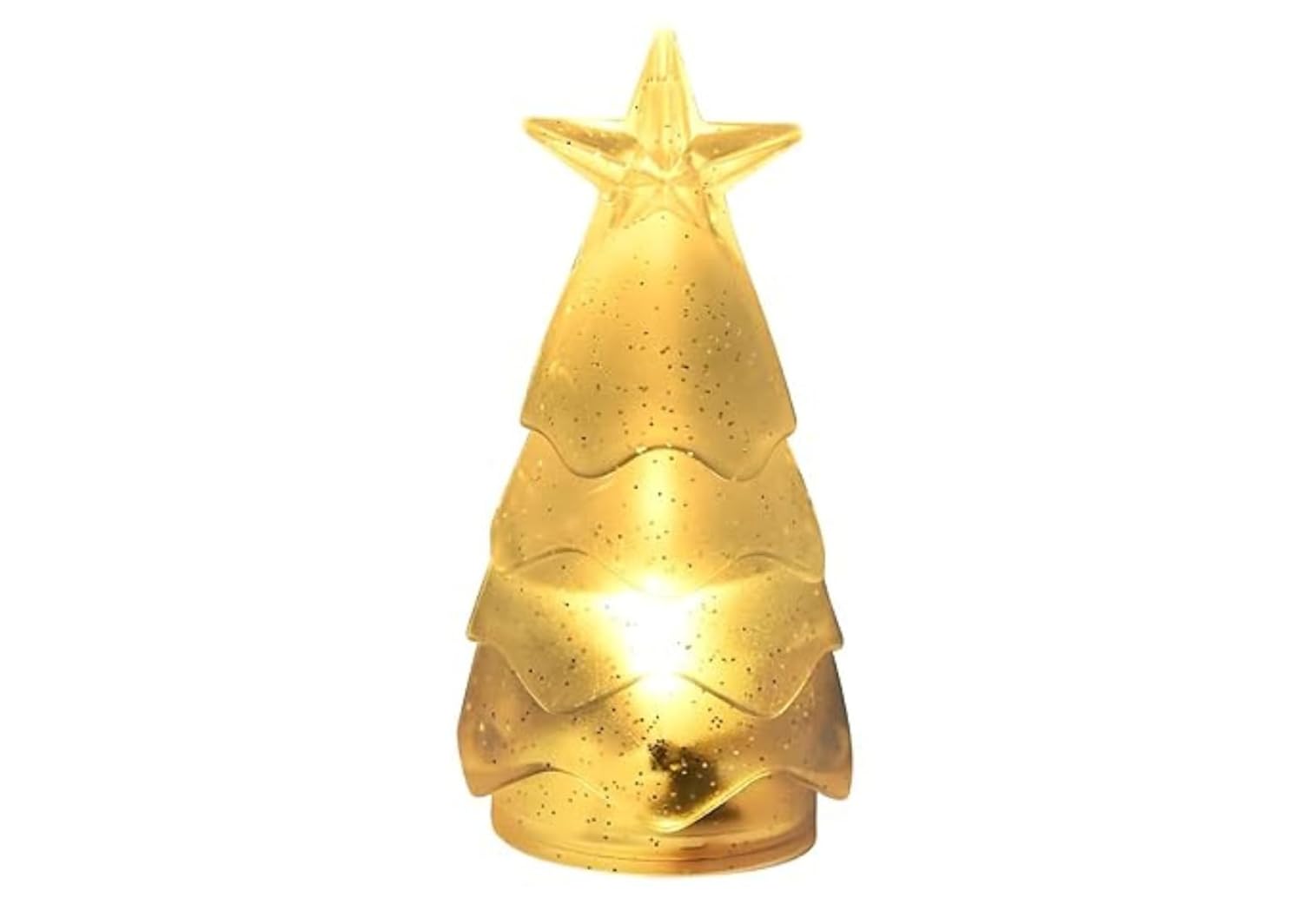 LED Christmas Tree Night Light, Frosted Glass, 9.5cm Height, Battery Operated, Star Topper, Warm White Illuminated, Holiday Table Decoration