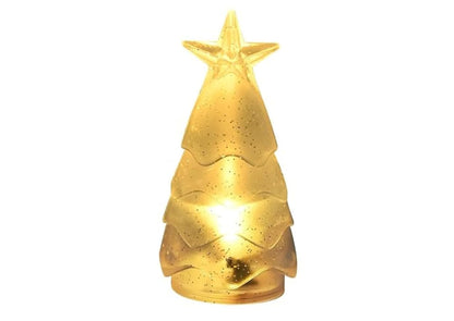 LED Christmas Tree Night Light, Frosted Glass, 9.5cm Height, Battery Operated, Star Topper, Warm White Illuminated, Holiday Table Decoration