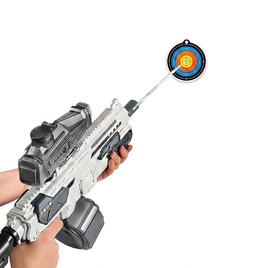 Electric Water Gun Toy, M416 Style Auto Sucking High Pressure Blaster, Large Capacity Battery Powered Water Rifle for Children Shooting Games, White and Black