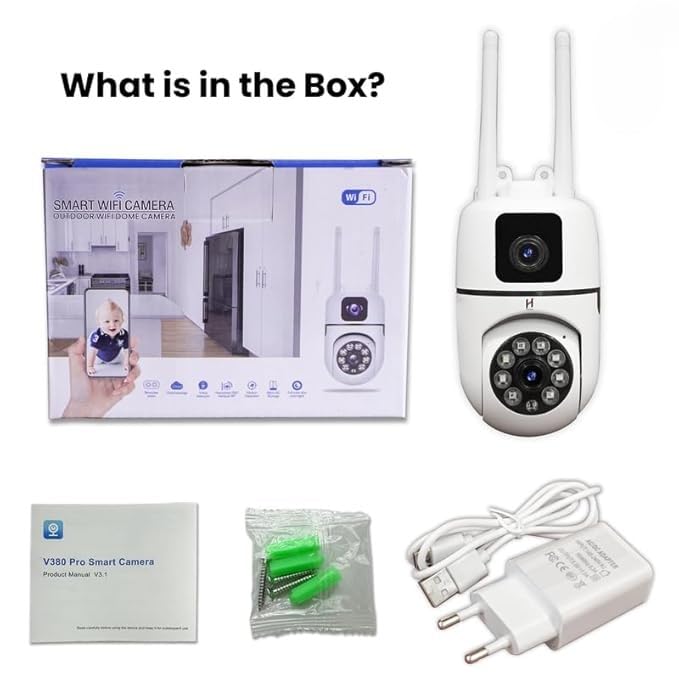 Smart WiFi Security Camera, 3+3MP HD, 355° Pan/Tilt, Two-Way Audio, Motion Detection, Night Vision, Wall Mount, Mobile App Control