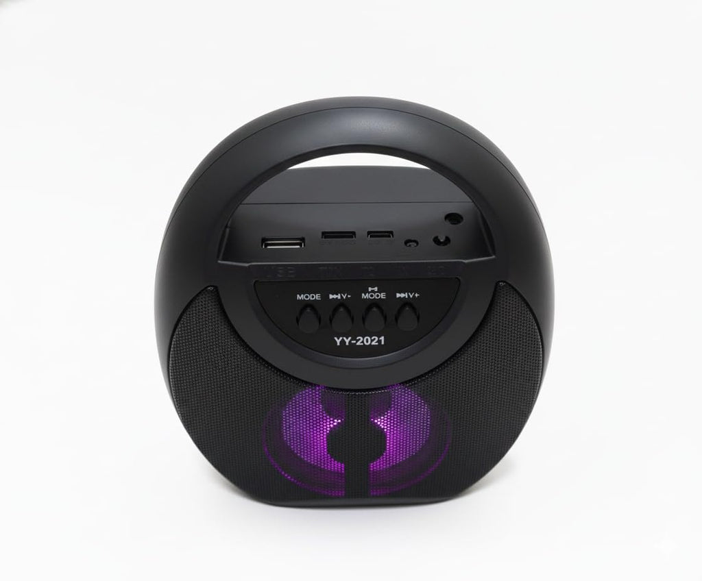 Portable Bluetooth Speaker with LED Lights, FM Radio, Rechargeable Battery, USB Ports, Black