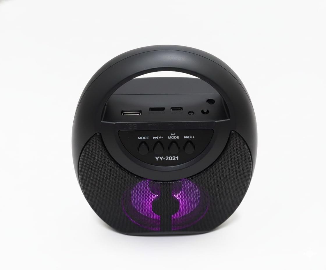 Portable Bluetooth Speaker with LED Lights, FM Radio, Rechargeable Battery, USB Ports, Black