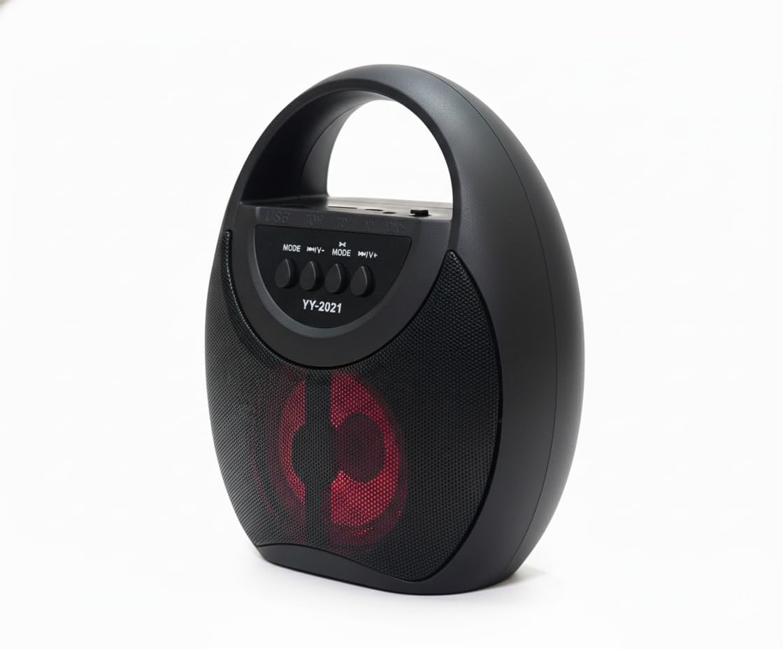 Portable Bluetooth Speaker with LED Lights, FM Radio, Rechargeable Battery, USB Ports, Black