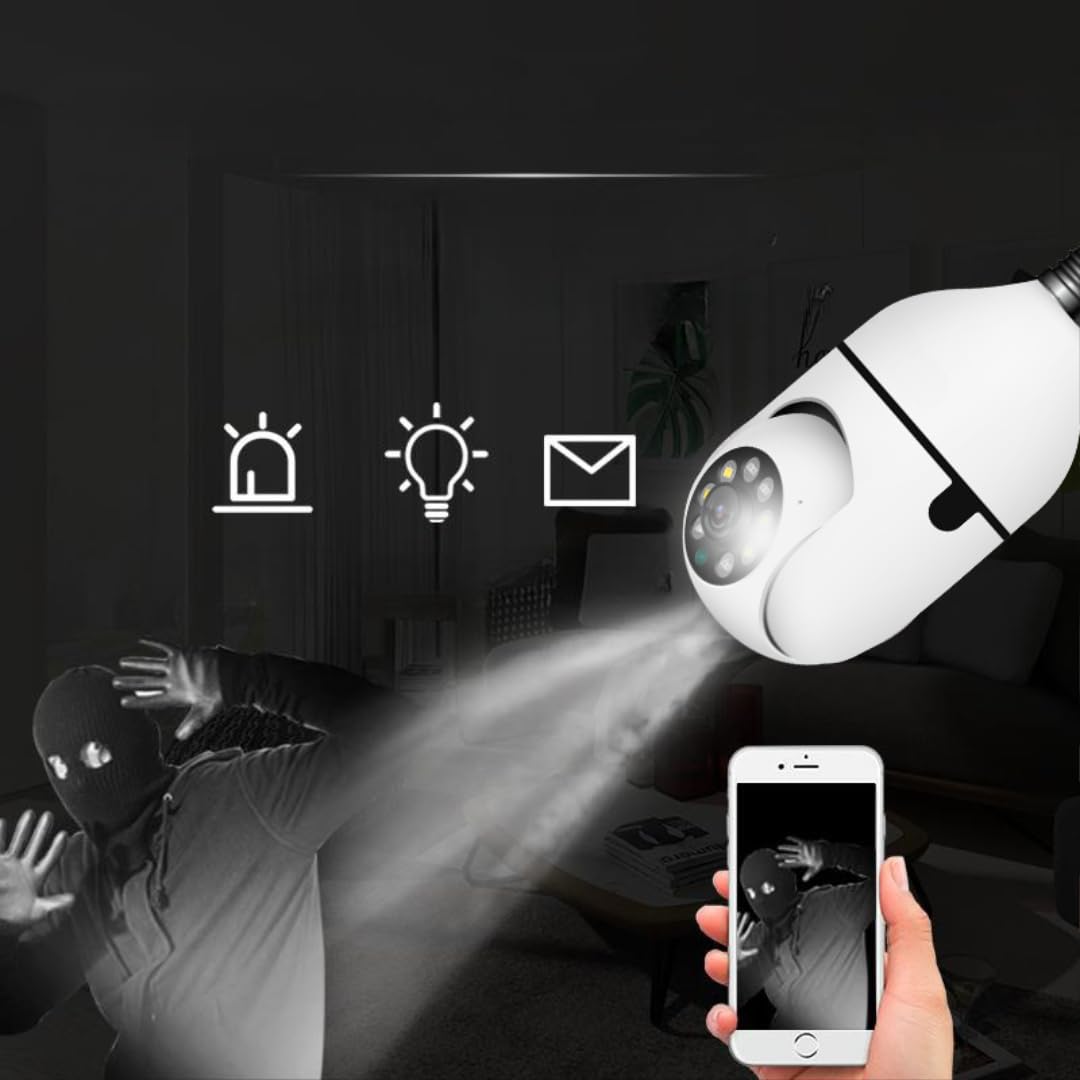 Smart Bulb WiFi Security Camera, 4MP HD 2.4G, 360° Panoramic Fisheye, Motion Detection, Night Vision, Two-Way Audio, Pan & Tilt, TF Card Storage, with Free Lamp Socket