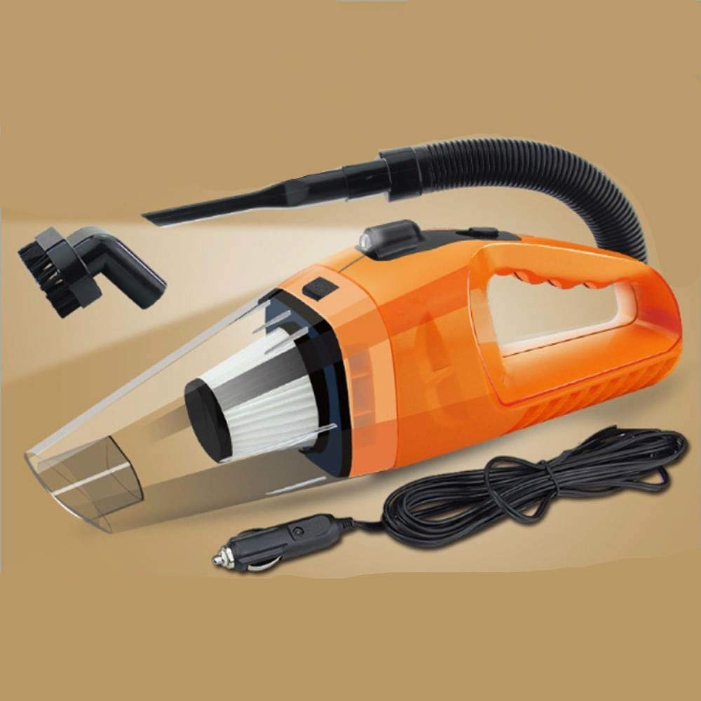 Portable Car Vacuum Cleaner, Wet and Dry, 12V DC, Orange, with Multiple Attachments and Extension Hose