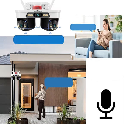 Home-Mall Dual-Lens Security Camera, PTZ Outdoor Indoor CCTV, LED Night Vision, White