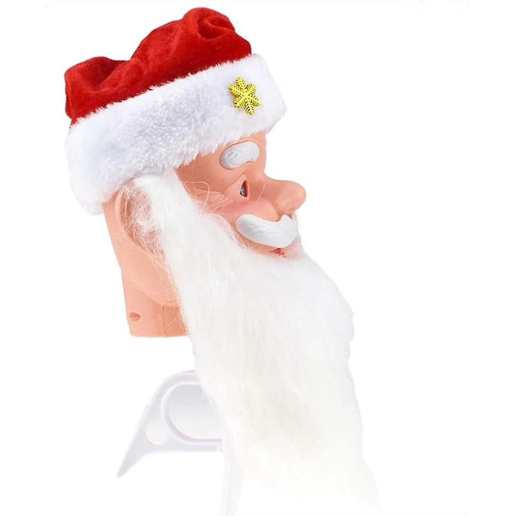 Electric Musical Santa Claus Head with Moving Eyes and Cap, Battery Operated Christmas Decoration, Plays Jingle Bell Song, 28x13x20cm, Red and White