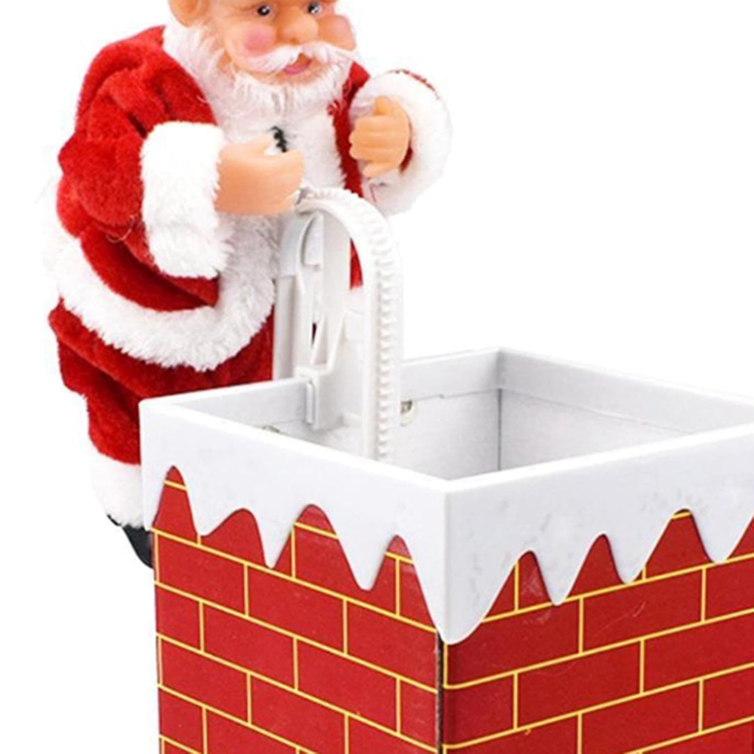 Climbing Santa Claus Christmas Decoration, Musical Animated Santa in Chimney, Battery-Operated Holiday Figurine, 21CM Chimney Height, Red Brick Design, Kids Gift