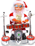 Musical Santa Claus Figurine, Animated Christmas Decoration with Drum Set and Guitar, Electric Powered Holiday Music Box, Red and White, 20 cm Height, for Indoor Display (Drum)