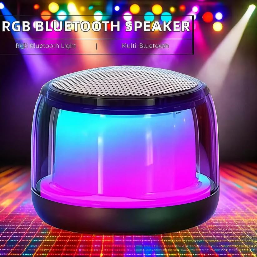 RGB Bluetooth Speaker with 360 Degree Surround Sound, Multicolor LED Lighting Effects, Transparent Design, Wireless Connectivity, Mini Portable