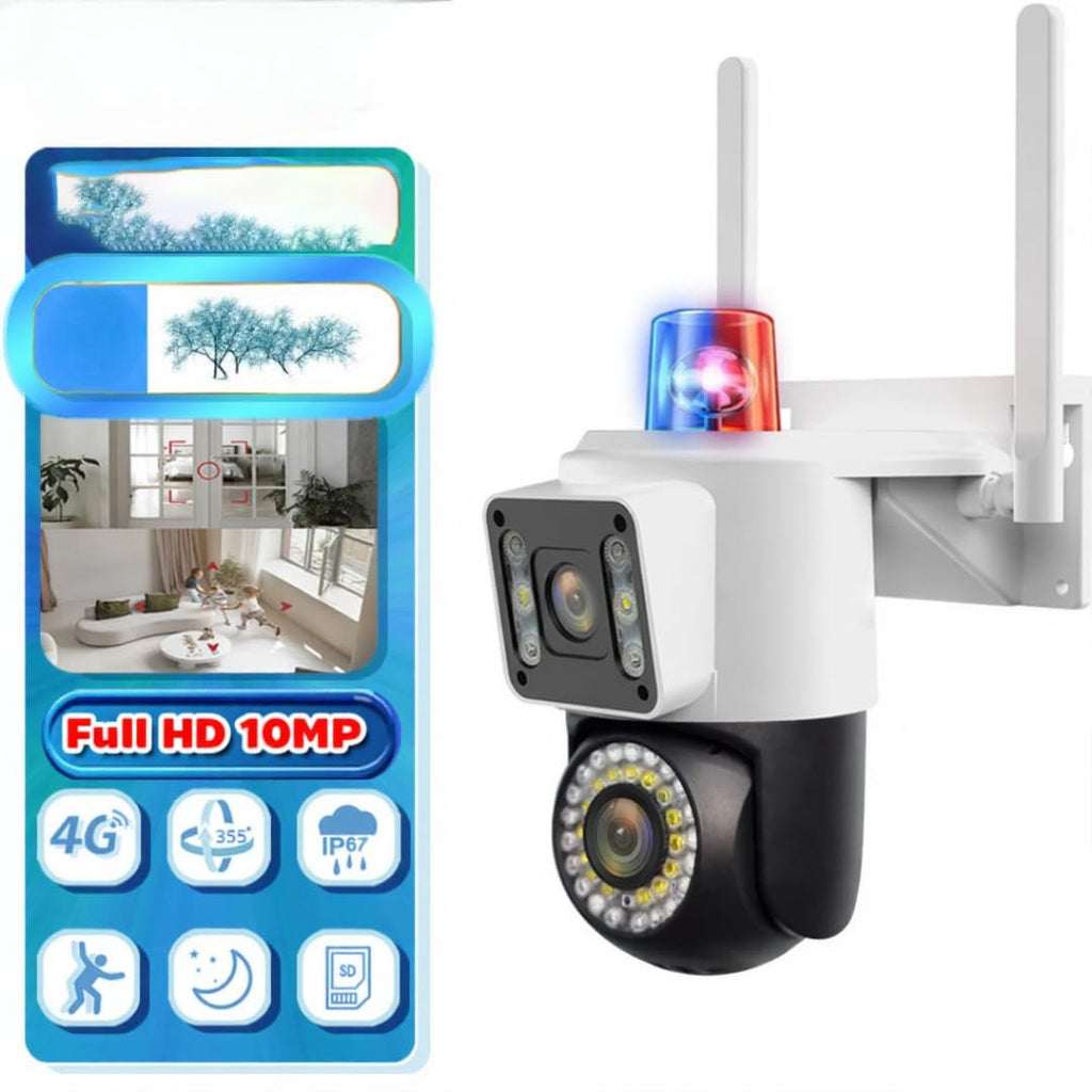 Full HD 10MP 4G Security Camera with 355° Pan-Tilt, IP67 Waterproof, Dual Night Vision, Motion Detection, Two-Way Audio, White