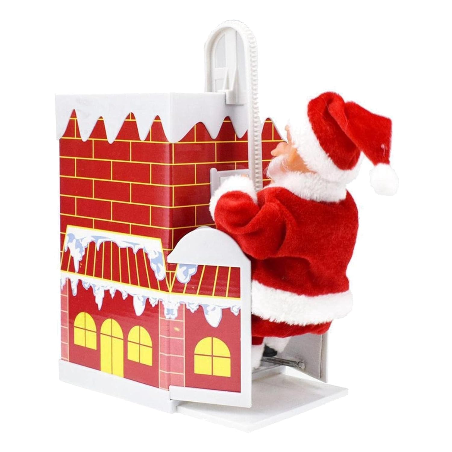 Climbing Santa Claus Christmas Decoration, Musical Animated Santa in Chimney, Battery-Operated Holiday Figurine, 21CM Chimney Height, Red Brick Design, Kids Gift