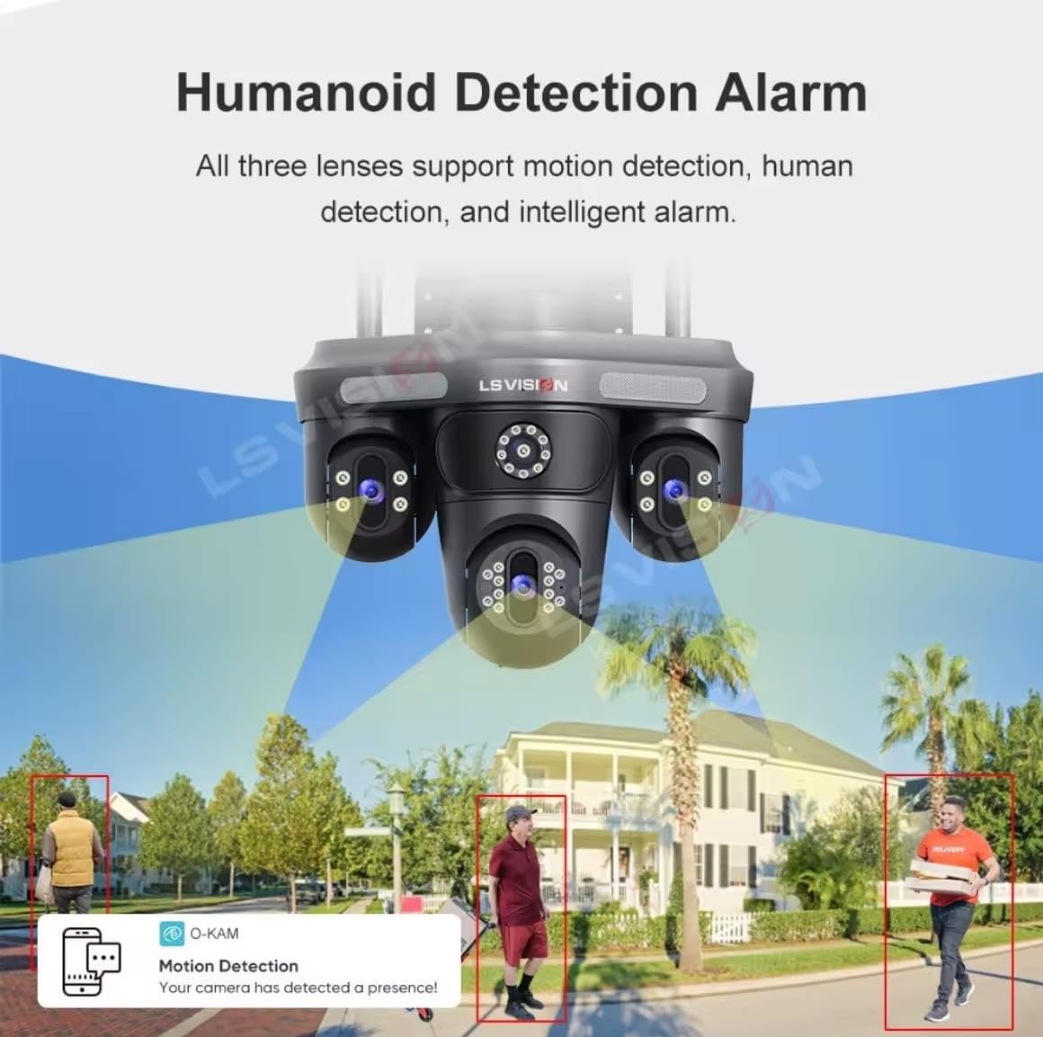 LS Vision Outdoor Security Camera, Triple Lens System, Full Colour Night Vision, Motion Detection, Smartphone App Control