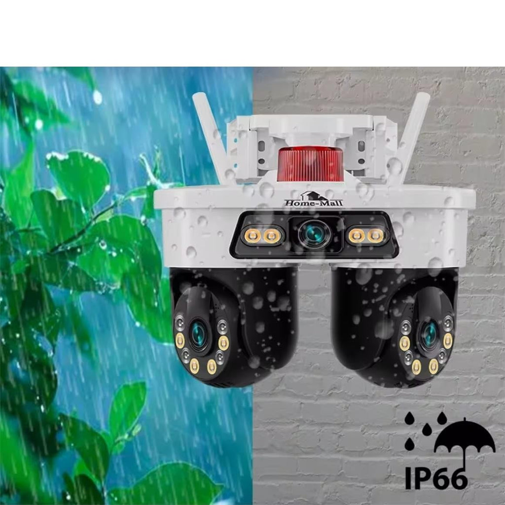 Home-Mall Dual-Lens Security Camera, PTZ Outdoor Indoor CCTV, LED Night Vision, White
