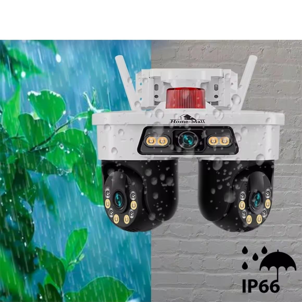 Home-Mall Dual-Lens Security Camera, PTZ Outdoor Indoor CCTV, LED Night Vision, White