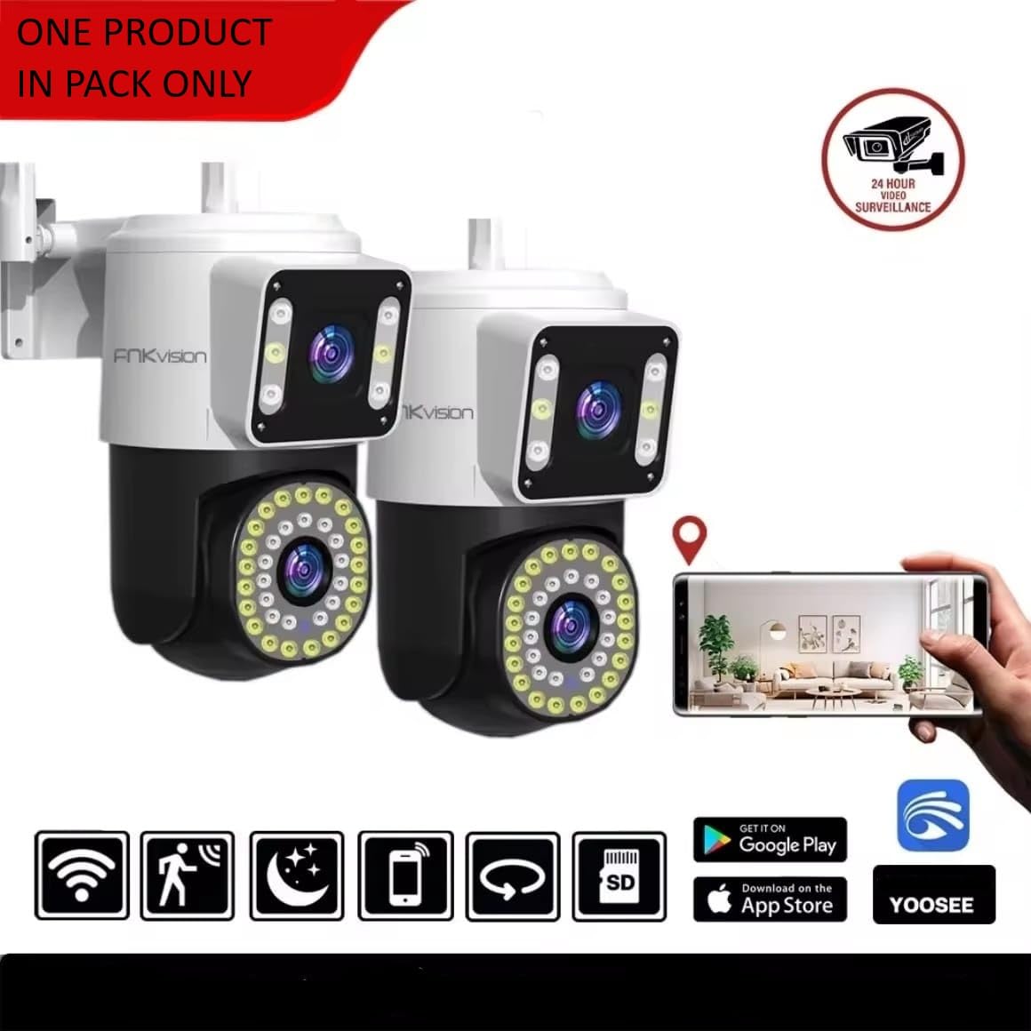 Outdoor Security Camera, IP66 Waterproof, WiFi Surveillance System with Night Vision, LED Lights, 24/7 Monitoring, Mobile App Control