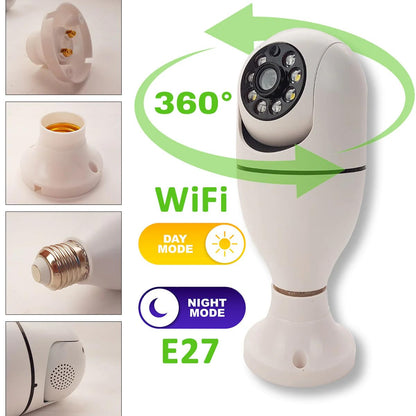 360-Degree WiFi Panorama Security Camera, 1080P HD Bulb Camera with Motion Detection, E27 Base, Day/Night Mode, Remote Viewing, Smart Home Surveillance