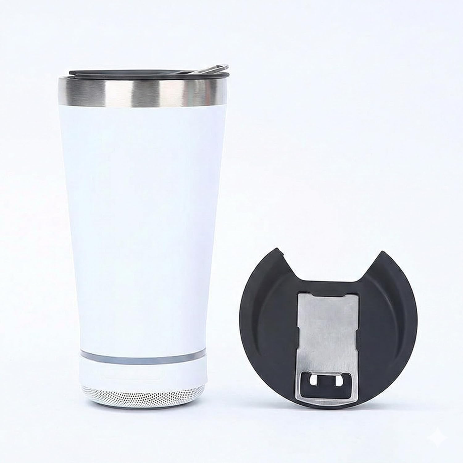 Wireless Music Tumbler, 2-in-1 Portable Bluetooth Speaker and Insulated Beverage Cup with Integrated RGB Lighting and Hands-Free Calling, White