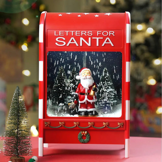 Christmas Musical Santa Mailbox Lamp with Snowfall Effect, Red Decorative Light Box, Battery & USB Operated, Two Modes with Sound, Holiday Decor for Home, 40.5 x 25.5 x 15 cm