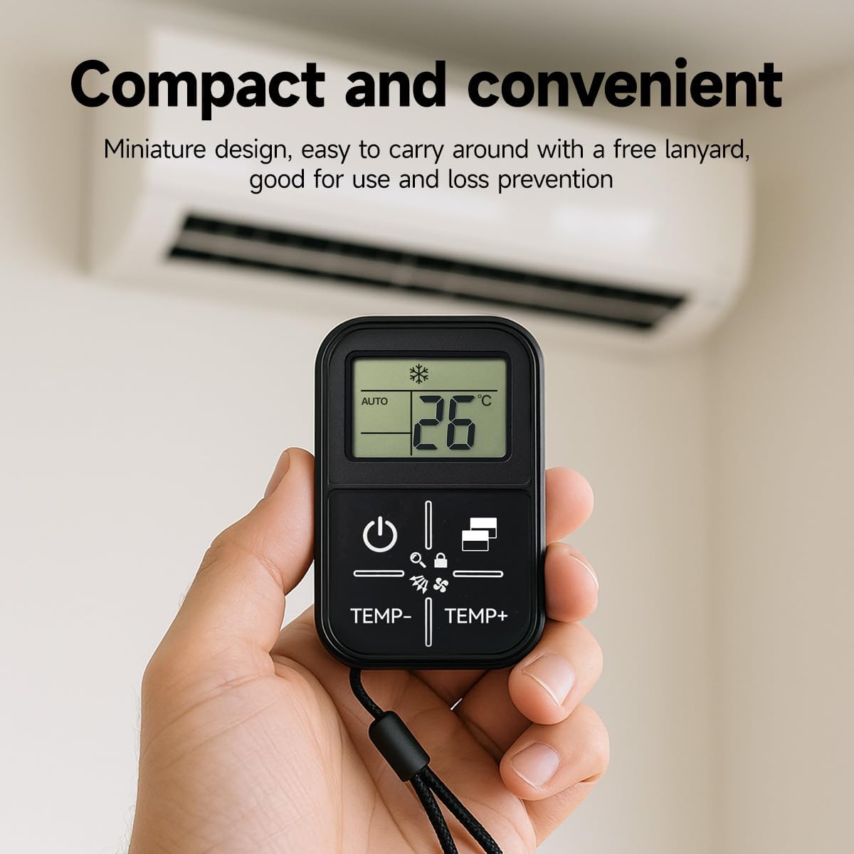 Universal Mini Air Conditioner Remote Control with LCD Display, Infrared Wireless Temperature Controller, Portable Compact Design, Auto Code Search Function, Black