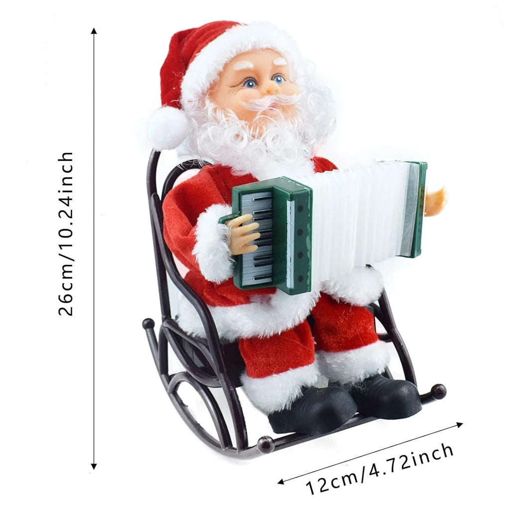 Musical Accordion Santa Claus Figurine, Christmas Decoration, Red and White, Plastic and Fabric, 24Cms, Rocking Chair Design, Plays Christmas Music