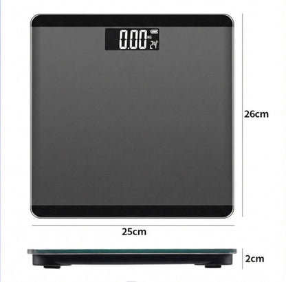 Digital Bathroom Scale with Auto On/Off, Tempered Glass, LCD Display, 180kg Capacity, 25x26cm, Grey