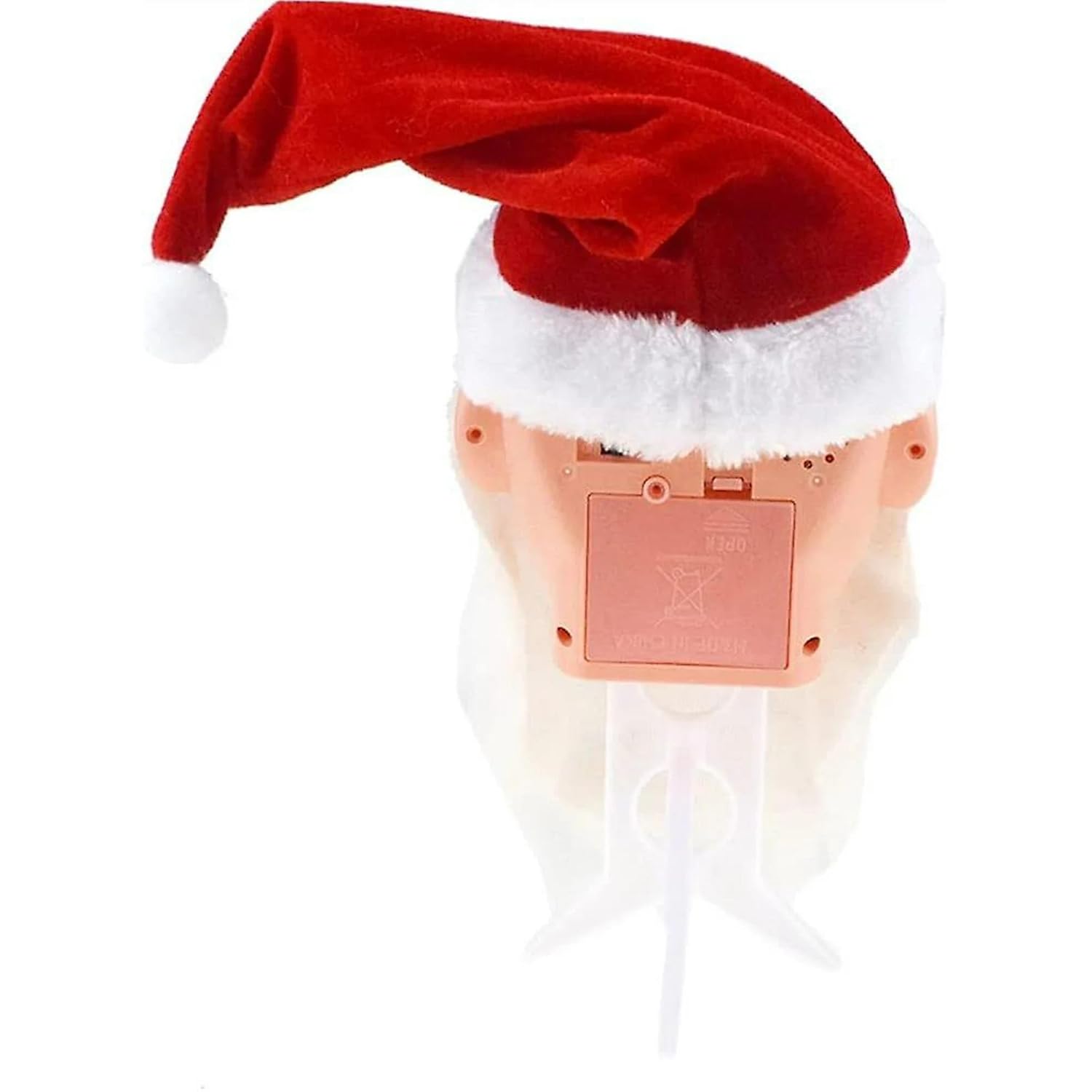 Electric Musical Santa Claus Head with Moving Eyes and Cap, Battery Operated Christmas Decoration, Plays Jingle Bell Song, 28x13x20cm, Red and White