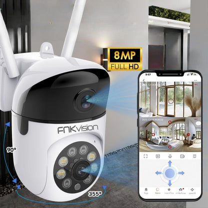 Vision 8MP Full HD Security Camera, WiFi Enabled, 355° Panoramic View, Smart AI Detection, Waterproof, Voice Intercom, Mobile App Control, for Home Office Store Surveillance