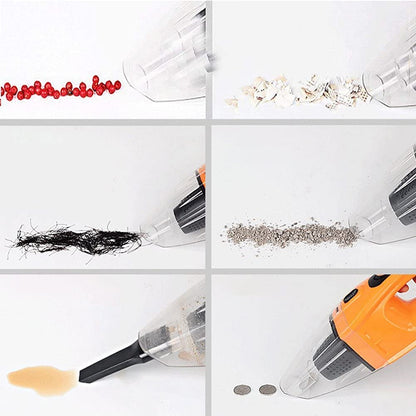 Portable Car Vacuum Cleaner, Wet and Dry, 12V DC, Orange, with Multiple Attachments and Extension Hose