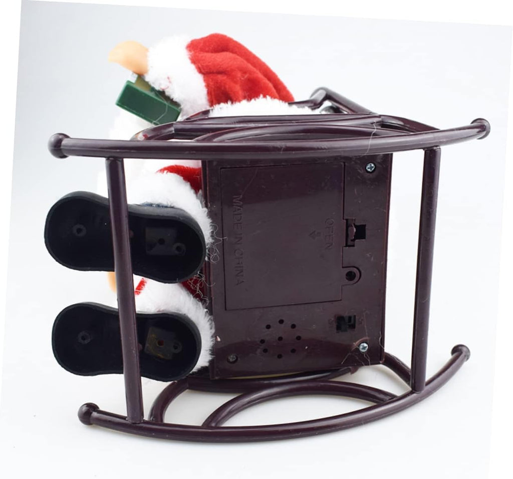 Musical Accordion Santa Claus Figurine, Christmas Decoration, Red and White, Plastic and Fabric, 24Cms, Rocking Chair Design, Plays Christmas Music