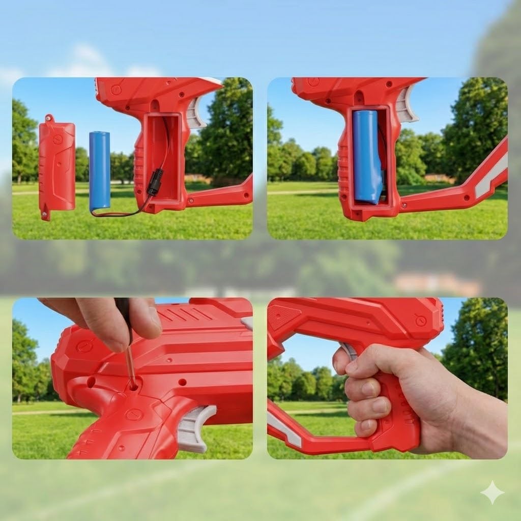 Electric Rapid-Fire Water Gun, Red, Detachable Magazine, Electric Blaster Unit, Outdoor Water Play Toy