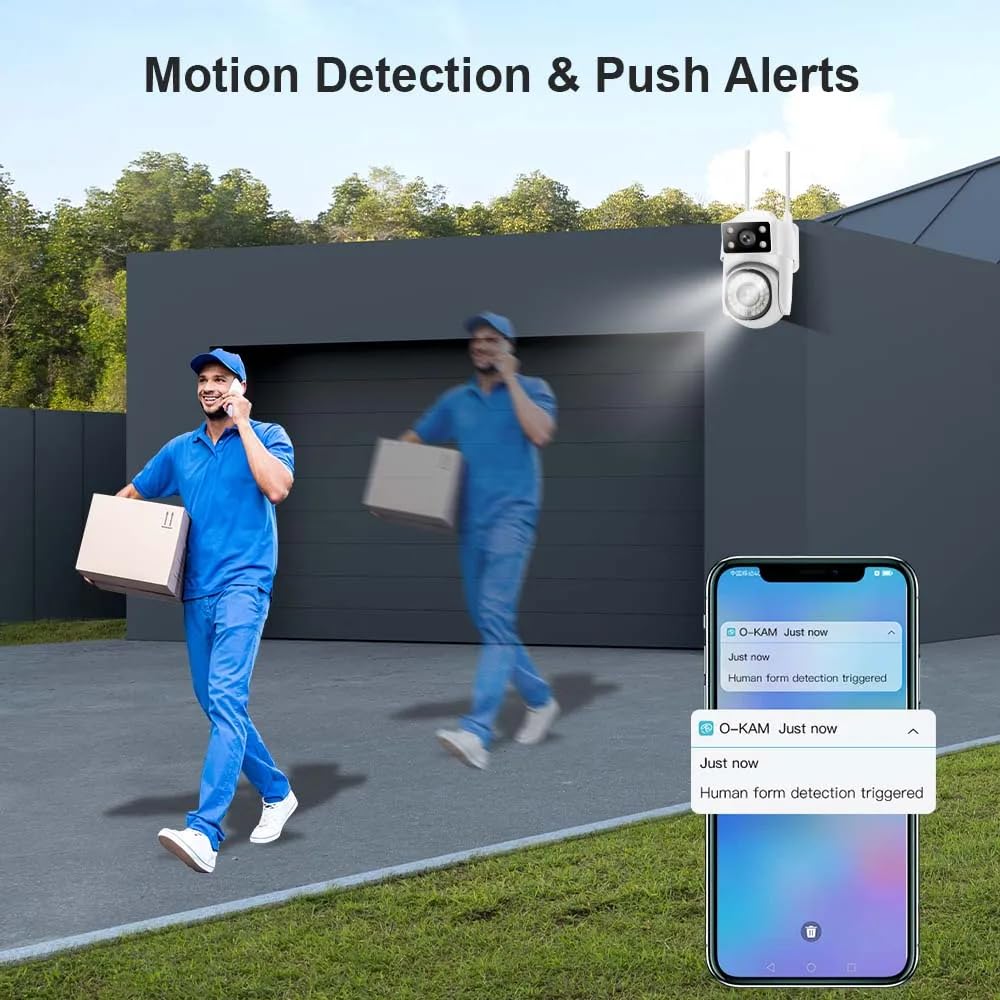 8MP HD WiFi Security Camera, Dual Camera System with 355° Pan 90° Tilt, IP65 Waterproof, Motion Detection, Two-Way Voice, Cloud Storage, Night Vision