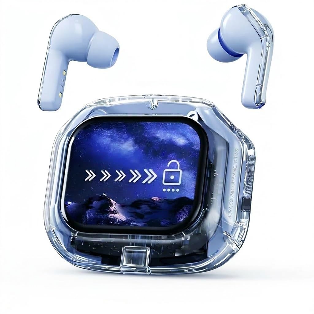 True Wireless Earbuds with Smart Touchscreen Charging Case, Adaptive Noise Cancelling, Smart Ambient Mode, Clear Call Quality, Long Battery Life (Blue)