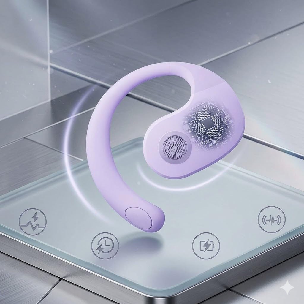 Open Ear Wireless Bluetooth Earbuds with Ear Hooks, Purple, Bluetooth 5.3, HiFi Sound, 36 Hours Playback, Sports and Workout