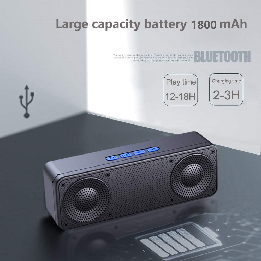 Portable Bluetooth Speaker, Black, ABS Material, Wireless Mini Speaker with Dual 3W Speakers, Built-in Microphone, FM Radio, TF Card Support, 1200mAh Battery, 5-12 Hours Playtime