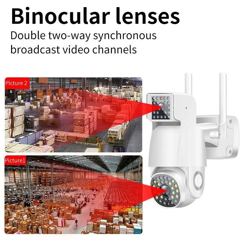Dual Lens PTZ Security Camera with 10x Zoom, 360° Panoramic View, Full Color Night Vision, Two-Way Audio, Motion Detection, WiFi Outdoor Surveillance Camera