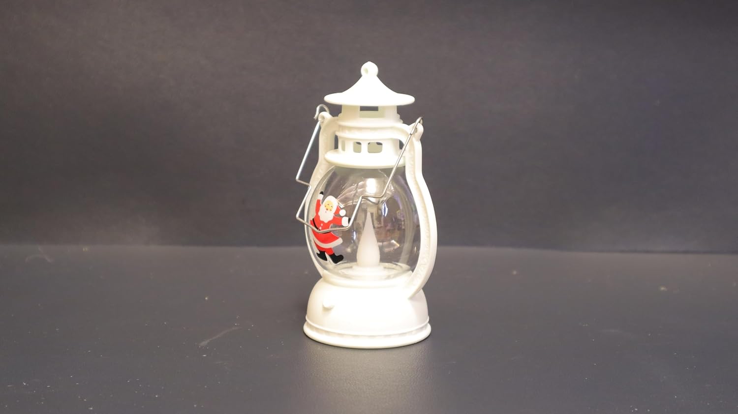 Christmas Decor Co. LED Holiday Lantern, White Metal Musical Snow Globe Style, 12.6cm Height, Battery Powered Santa Design, Portable Table Lamp with Pagoda Top for Indoor Festive Home Decor