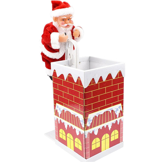 Climbing Santa Claus Christmas Decoration, Musical Animated Santa in Chimney, Battery-Operated Holiday Figurine, 21CM Chimney Height, Red Brick Design, Kids Gift