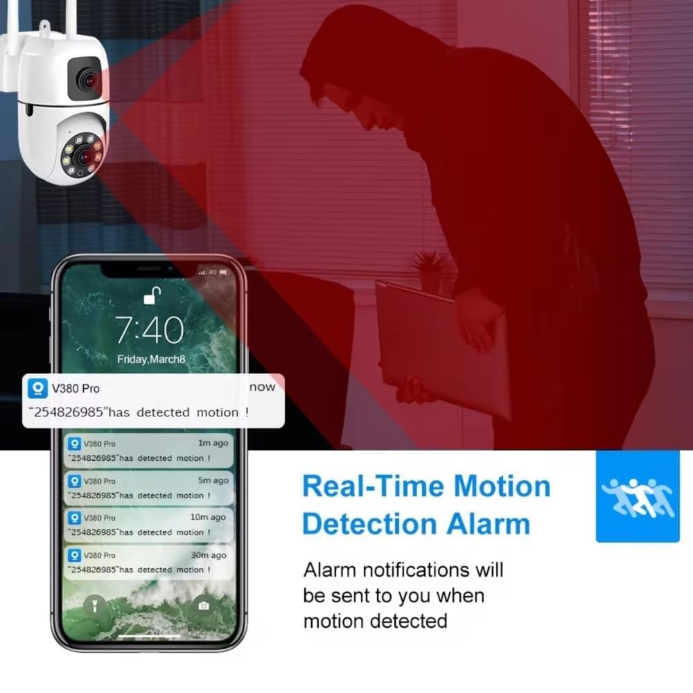 Smart Security Dual Lens WiFi Camera, 5+5MP FHD PTZ Indoor CCTV with Cloud Storage, Humanoid Tracking, Double Screen Preview, Remote Control for Home Monitoring, 128GB Storage