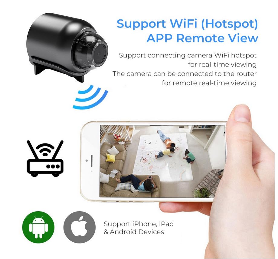 Mini Spy Camera, HD 1080P WiFi Security Camera with Night Vision, 160° Wide-Angle Lens, Magnetic Swivel Bracket, Smartphone App Monitoring, Motion Detection for Home, Office, Baby Monitoring