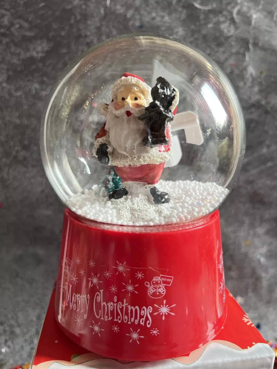 Musical Christmas Snow Globe with LED Base, 13 cm Height, Glass Dome Winter Scene, Wind-Up Music Box Plays We Wish You A Merry Christmas