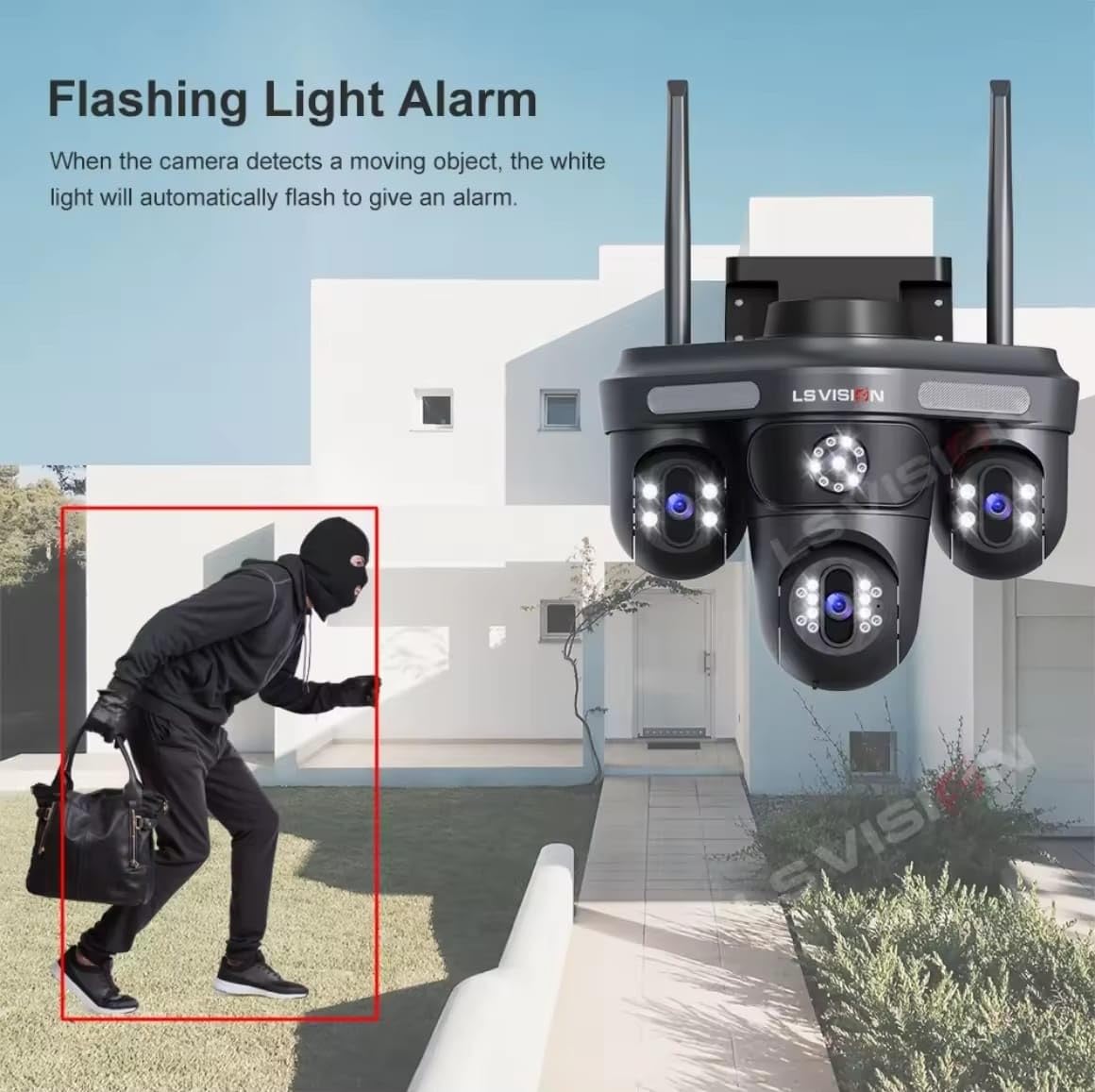 LS Vision Outdoor Security Camera, Triple Lens System, Full Colour Night Vision, Motion Detection, Smartphone App Control