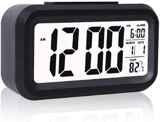 Digital Alarm Clock with Smart Sensor, LCD Display, Temperature, Date, Snooze Function, Battery Operated, Black