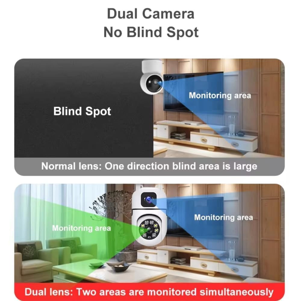 Smart Security Dual Lens WiFi Camera, 5+5MP FHD PTZ Indoor CCTV with Cloud Storage, Humanoid Tracking, Double Screen Preview, Remote Control for Home Monitoring, 128GB Storage