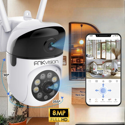Vision 8MP Full HD Security Camera, WiFi Enabled, 355° Panoramic View, Smart AI Detection, Waterproof, Voice Intercom, Mobile App Control, for Home Office Store Surveillance