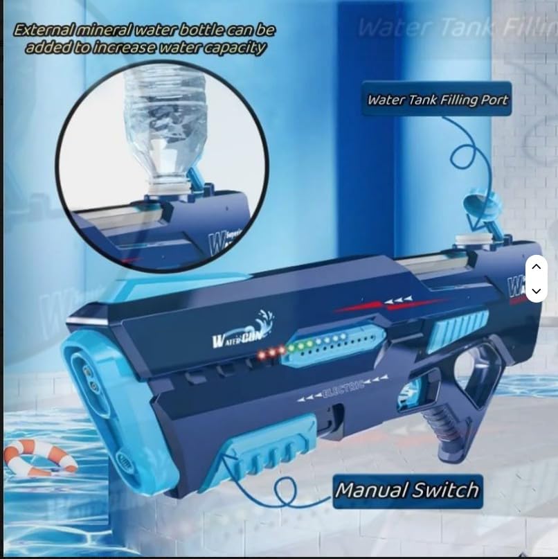 Water Blaster Gun, Navy Blue and White, 56cm/22 inch, Motorized Water Gun Toy